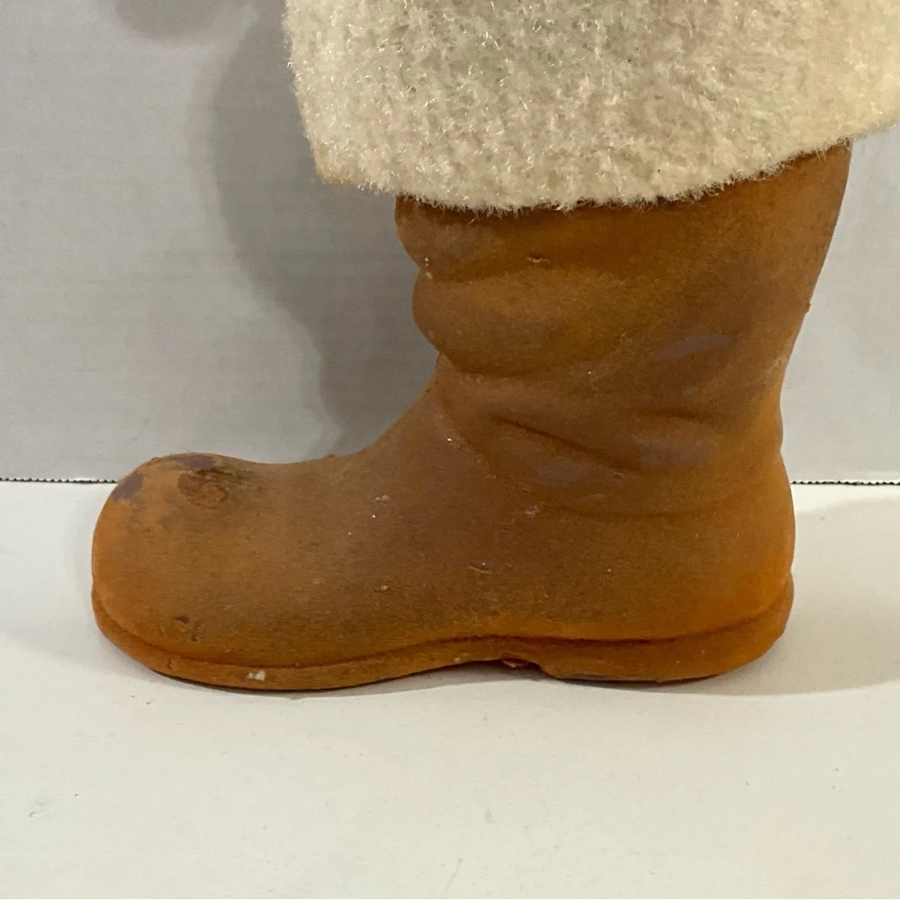 Vintage Christmas Flocked Santa in a Flocked Brown Boot MCM